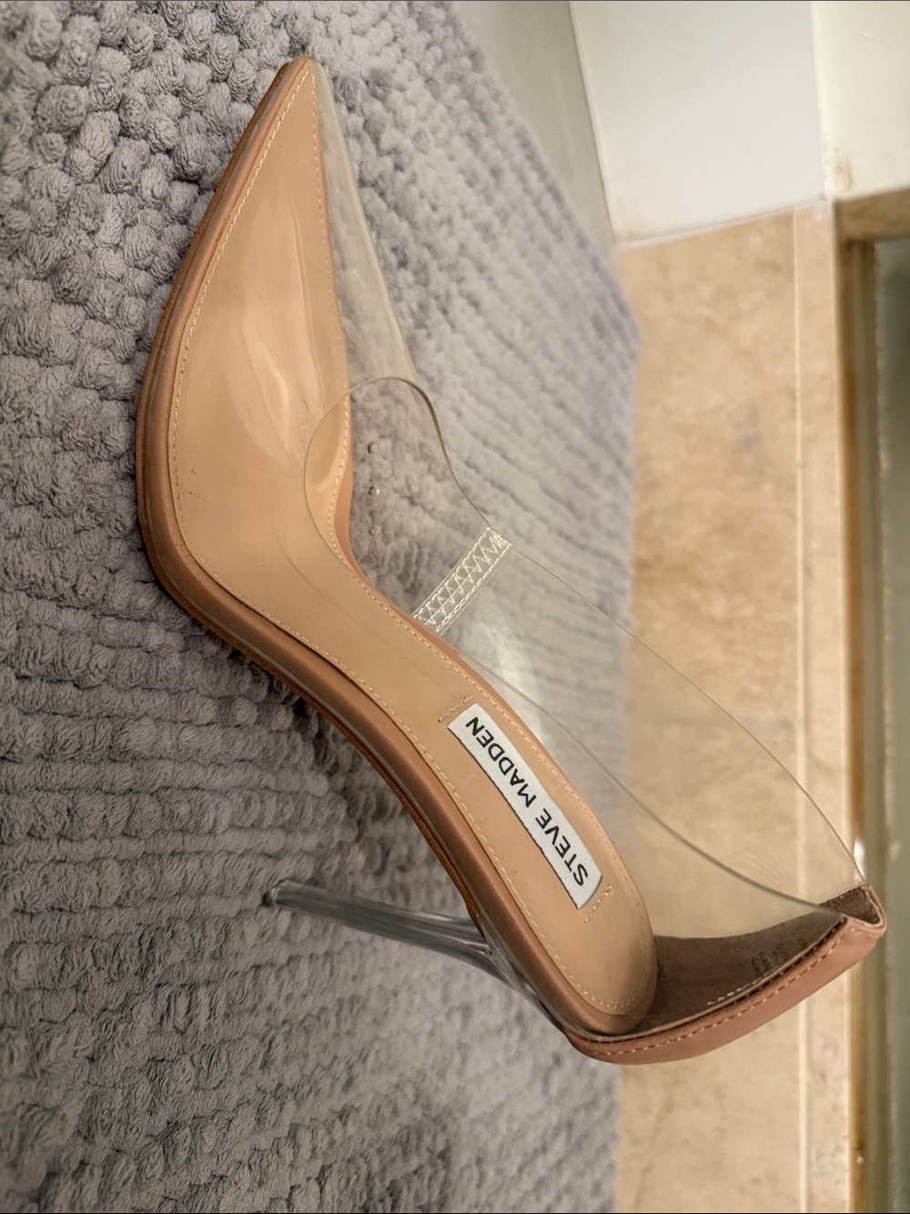 Steve Madden Nude Patent Pointed-Toe Pumps with Clear Panels - Picture 2 of 5